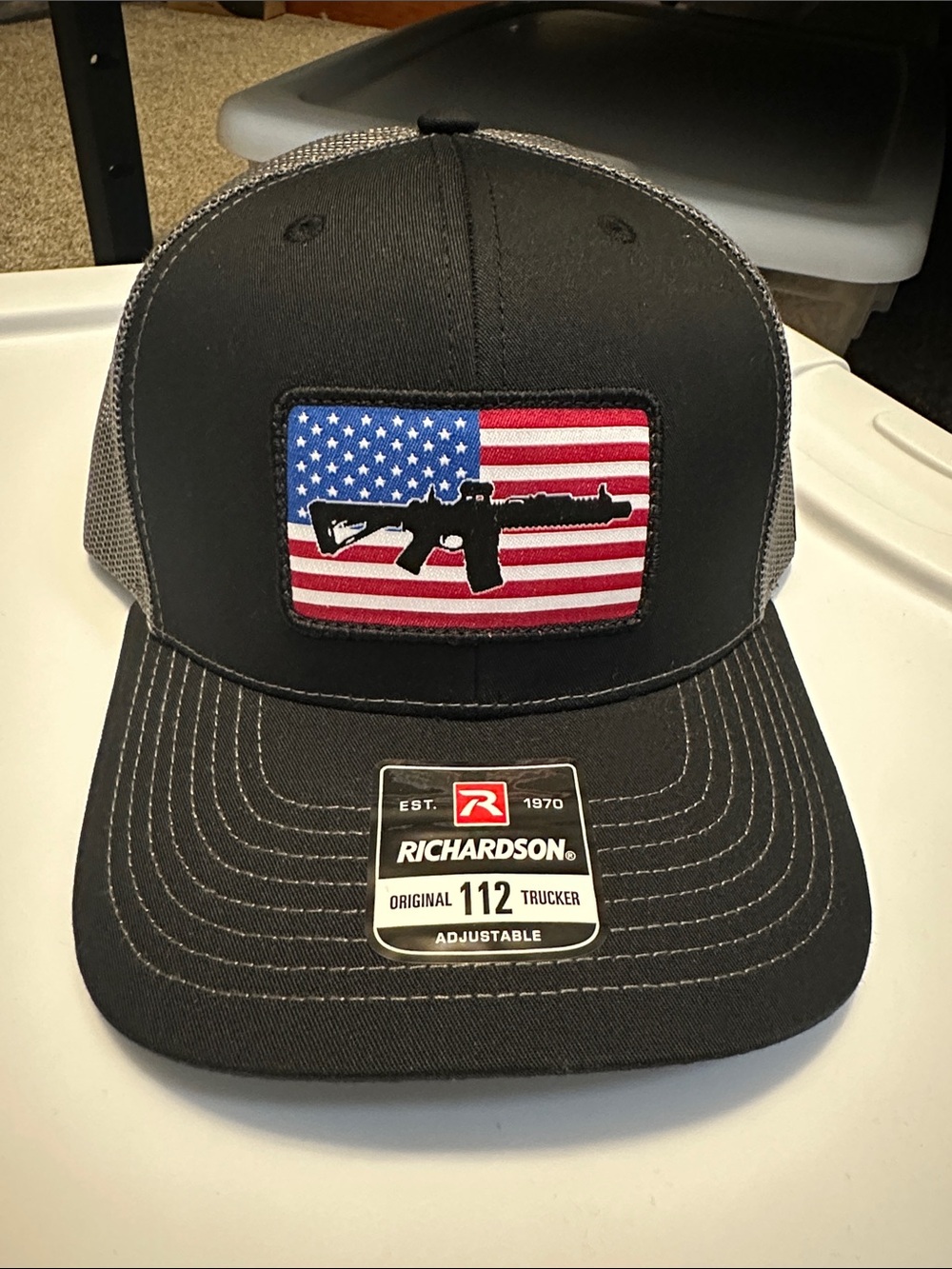 BLACK RIFLE COFFEE CO BRCC - Richardson Black Trucker Hat USA Flag NWT
